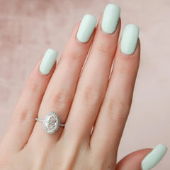 2.50CT Oval Cut Halo Moissanite Diamond Pave Engagement Ring