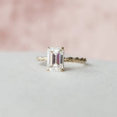 Emerald Cut Twisted 2CT Lab-Grown Diamond Hidden Halo Engagement Ring