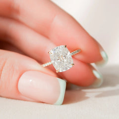 4.50CT Elongated Cushion Cut Moissanite Hidden Halo Engagement Ring