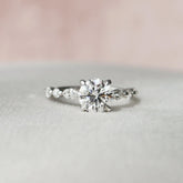 Round Pave Hidden Halo 1CT Lab Grown Diamond Marquise Side Stone Ring