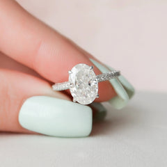 3.0CT Oval Cut Hidden Halo Moissanite Three Side Pave Engagement Ring