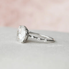 4.0CT Round Brilliant Cut Lab Grown Diamond Engagement Ring – 14K Yellow Gold Petite Pavé Four Prong