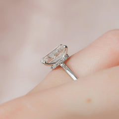 2.0CT Emerald Cut Hidden Halo Moissanite Engagement Ring