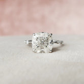 Cushion Cut Pave 5.0CT Lab-Grown Hidden Diamond Engagement Gold Ring