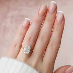 4.0CT Elongated Cushion Cut Moissanite Hidden Halo Engagement Ring In 18K Solid Two Tone Gold Ring