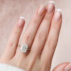 6.0CT Elongated Cushion Cut Hidden Halo Moissanite Solitaire Engagement Ring