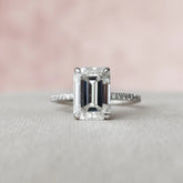 Emerald Cut Hidden Halo 3.0CT Lab-Grown Diamond Engagement Pave Ring