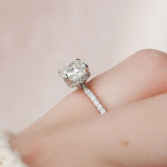 1.50CT Cushion Cut Hidden Halo Moissanite Pave Engagement Ring