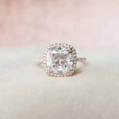 5.0CT Cushion Cut Halo Moissanite Engagement Ring