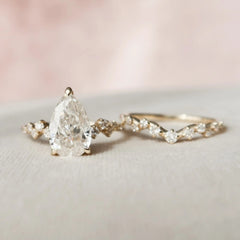 2.0CT Pear Cut Moissanite Halo Eternity Bridal Engagement Ring Set
