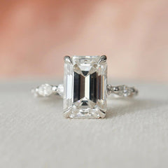 3.0CT Emerald Cut Moissanite Hidden Halo Engagement Ring