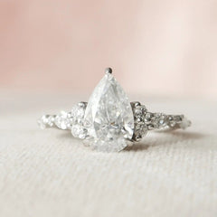 1.50CT Pear Cut Moissanite Diamond Cluster Engagement Ring