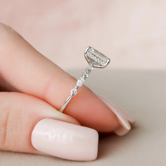 2.0CT Emerald Cut Moissanite Hidden Halo Engagement Ring