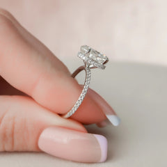 2.50CT Oval Cut Four Prong Hidden Halo Moissanite Engagement Ring