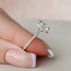 2.50CT Oval Cut Four Prong Hidden Halo Moissanite Engagement Ring