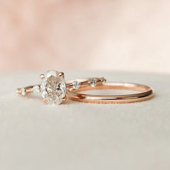 1.0CT Oval Cut Moissanite Halo Eternity Bridal Engagement Ring Set