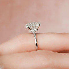 3.0CT Oval Cut Classic Hidden Halo Moissanite Engagement Ring