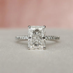 3.0CT Radiant Cut Hidden Halo Moissanite Pave Engagement Ring