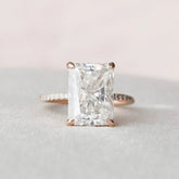 Radiant Cut Hidden Halo 5CT Lab Grown Pave Engagement Solid Gold Ring