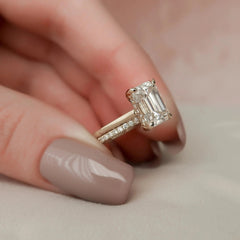 3.0CT Emerald Cut Moissanite Halo Bridal Engagement Ring Set