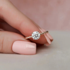 1.0CT Round Cut Moissanite Braided Halo Bridal Engagement Ring Set