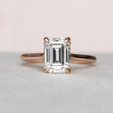 Emerald Cut Solitaire 1.5CT Lab Diamond Cathedral Engagement Ring