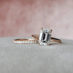 3.0CT Emerald Cut Moissanite Halo Bridal Engagement Ring Set
