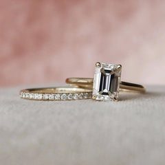 2.0CT Emerald Cut Moissanite Diamond Halo Bridal Engagement Ring Set