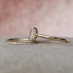 2.0CT Emerald Cut Moissanite Diamond Halo Bridal Engagement Ring Set