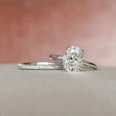 2.0CT Oval Cut Moissanite Diamond Halo Bridal Engagement Ring Set