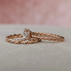 1.0CT Round Cut Moissanite Braided Halo Bridal Engagement Ring Set