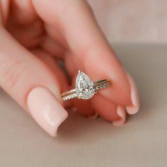 1.50CT Pear Cut Moissanite Solitaire Hidden Halo Bridal Engagement Ring Set