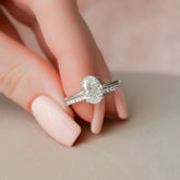 1.50CT Oval Cut Moissanite Solitaire Halo Bridal Engagement Ring Set