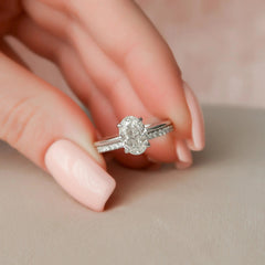 1.50CT Oval Cut Moissanite Solitaire Halo Bridal Engagement Ring Set