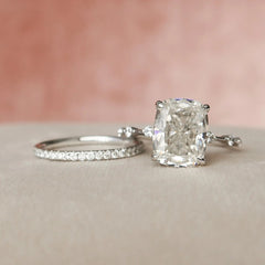 5.0CT Cushion Cut Moissanite Diamond Halo Bridal Engagement Ring Set