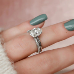 2.0CT Oval Cut Moissanite Diamond Halo Bridal Engagement Ring Set