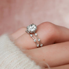 2.0CT Round Brilliant Cut Moissanite Halo Bridal Engagement Ring Set
