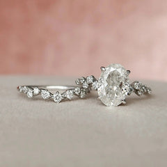 2.0CT Oval Cut Moissanite Halo Bridal Engagement Ring Set