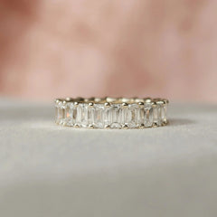 2.0CT Emerald Cut Moissanite Solitaire Hidden Halo Bridal Engagement Ring Set