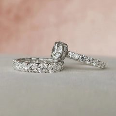 2.50CT Round Cut Moissanite Halo Eternity Bridal Engagement Ring Set