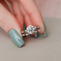 2.0CT Round Brilliant Cut Moissanite Halo Bridal Engagement Ring Set