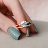 1.50CT Round Brilliant Cut Moissanite Halo Bridal Engagement Ring Set