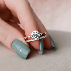 1.50CT Round Brilliant Cut Moissanite Halo Bridal Engagement Ring Set