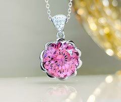 10CT Fancy Pink Round Moissanite Diamond Necklace for Women