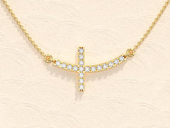 Sideways Cross Diamond Moissanite Necklace for Women