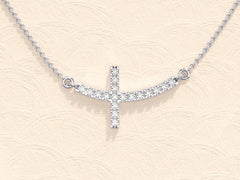 Sideways Cross Diamond Moissanite Necklace for Women