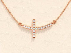 Sideways Cross Diamond Moissanite Necklace for Women