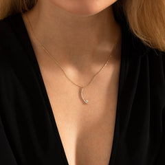 Moon and Star Diamond Moissanite Necklace for Her