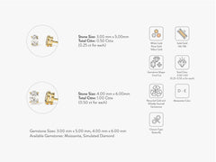 Oval Cut Moissanite Stud Diamond Earrings in Yellow Gold