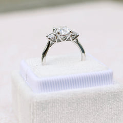 1.50CT Oval Cut Moissanite Three Stone Round Diamond Engagement Ring